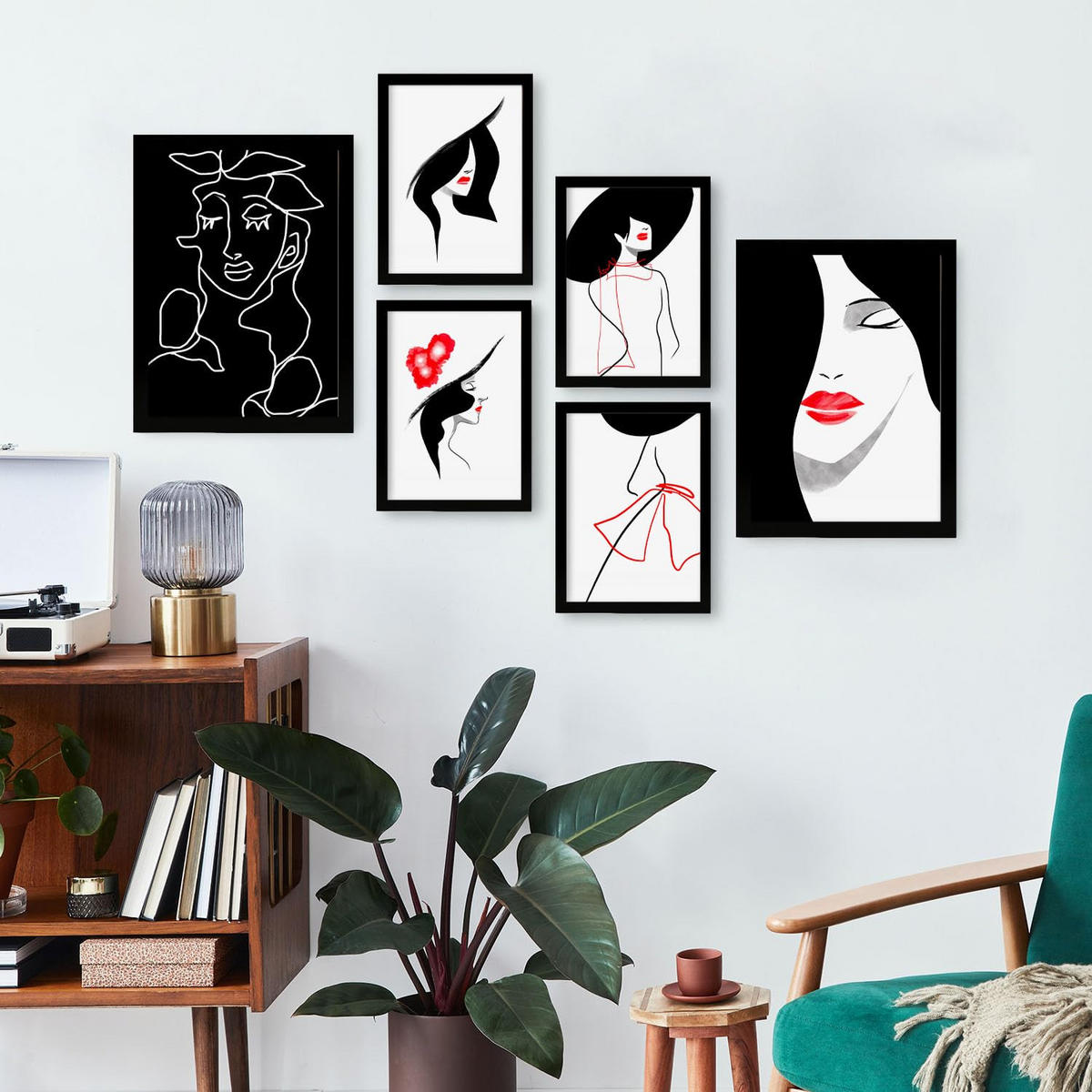 POSTER Set Mit 6 Stiftungs Schönheit In Weibliche Zusammenfassung Ästhetische Dekorative Gemälde Für Ihr Wohnzimmer Zuhause A3 & A4 Schwarzer Rahmen - Schwarz, Papier (29/3cm) - Nacnic