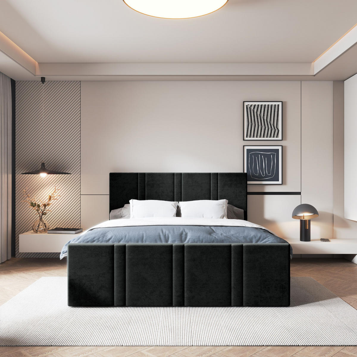 POSTEL BOXSPRING COMOZA 160x200 cm, s matrací a úložným prostorem, černá - černá, kompozitní dřevo/textil (160/200cm) - MASSENO