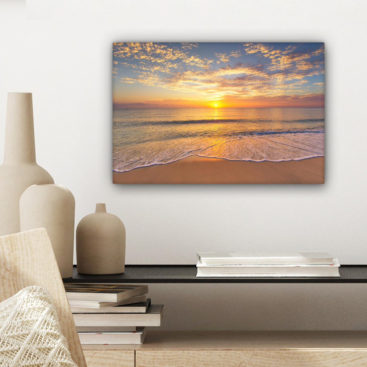 LEINWANDBILD Strand - Sonnenuntergang - Meer 30x20 cm - Gelb, Textil (30/20cm) - MuchoWow