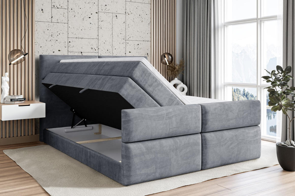 BOXSPRINGBETT BOXI3-Z KING - 200x200 - H3/H4 - Grau - Grau, Holzwerkstoff (200/200cm) - ALTDECOR