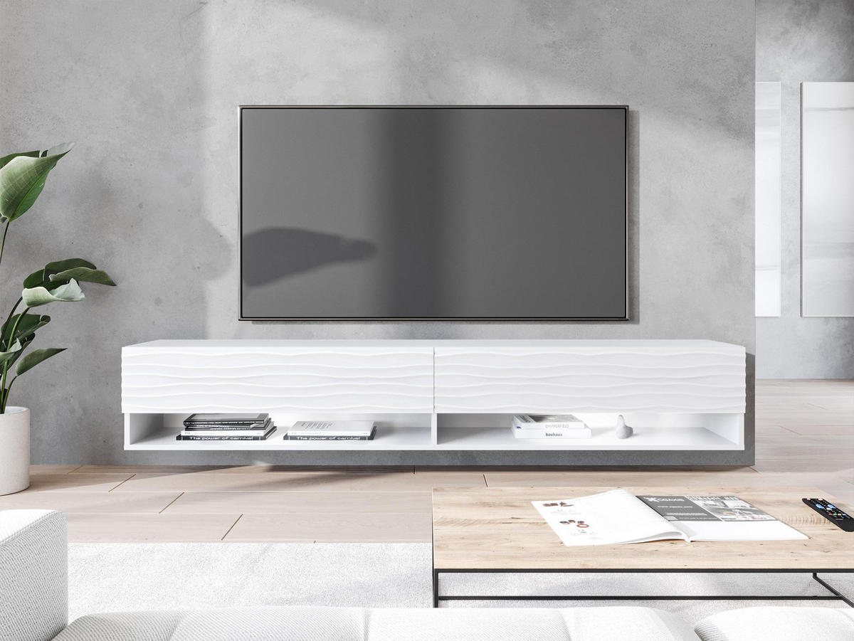 TV-LOWBOARD A180 MDF mit RGB LED Beleuchtung - Alufarben/Weiß, Holzwerkstoff/Kunststoff (180/30/33cm) - MIRJAN24