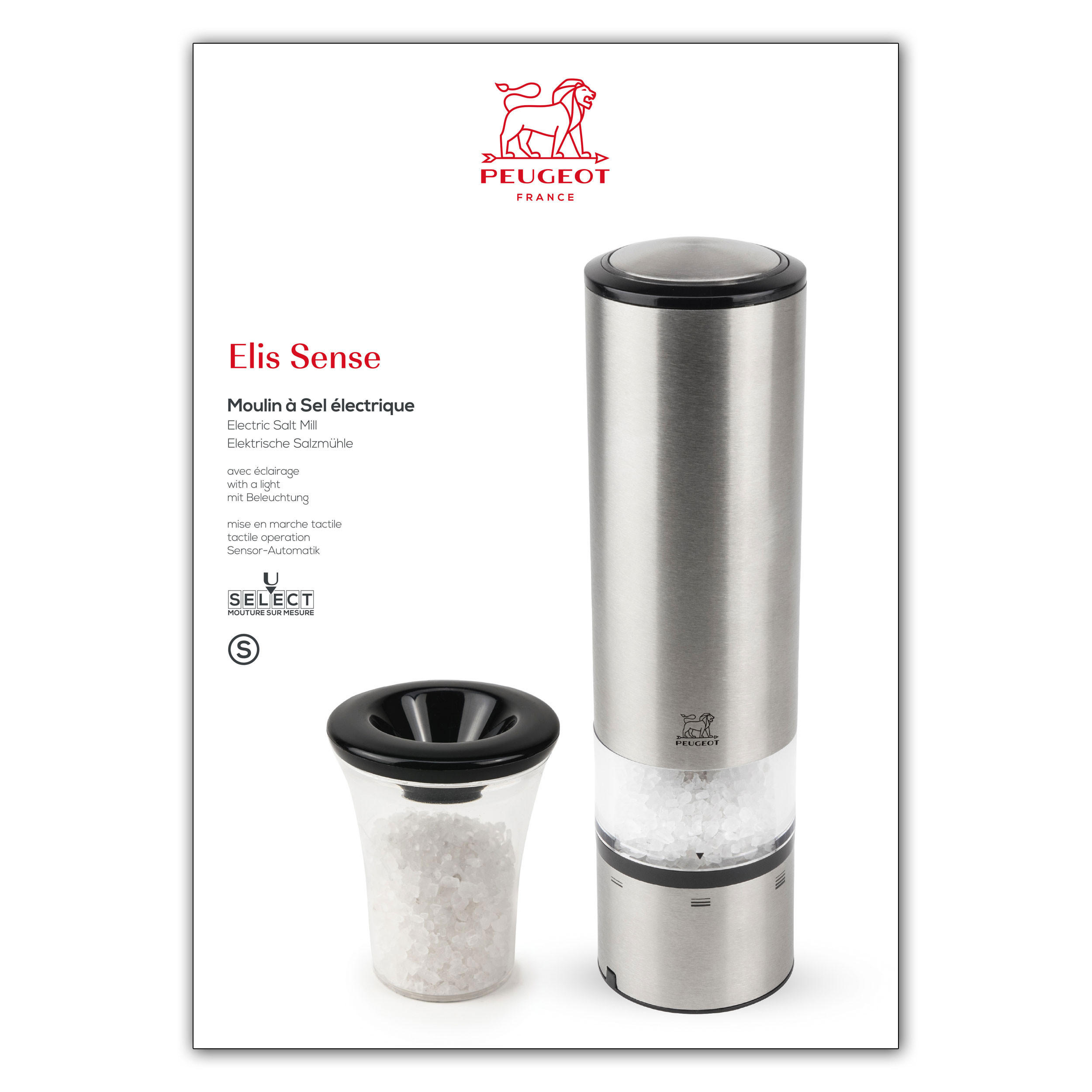 SALZMÜHLE Elektrisch Elis Sense 17.5cm Edelstahl Acryl Stahlmahlwerk - Grau, Metall (5.5/20/5.5cm) - PEUGEOT