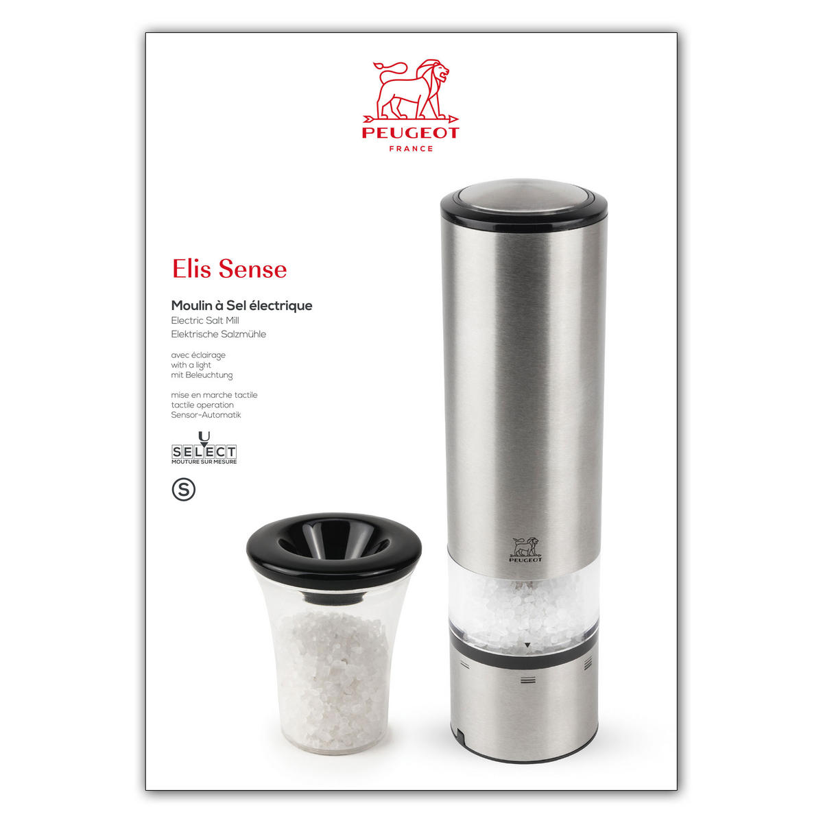 SALZMÜHLE Elektrisch Elis Sense 17.5cm Edelstahl Acryl Stahlmahlwerk - Grau, Metall (5.5/20/5.5cm) - PEUGEOT