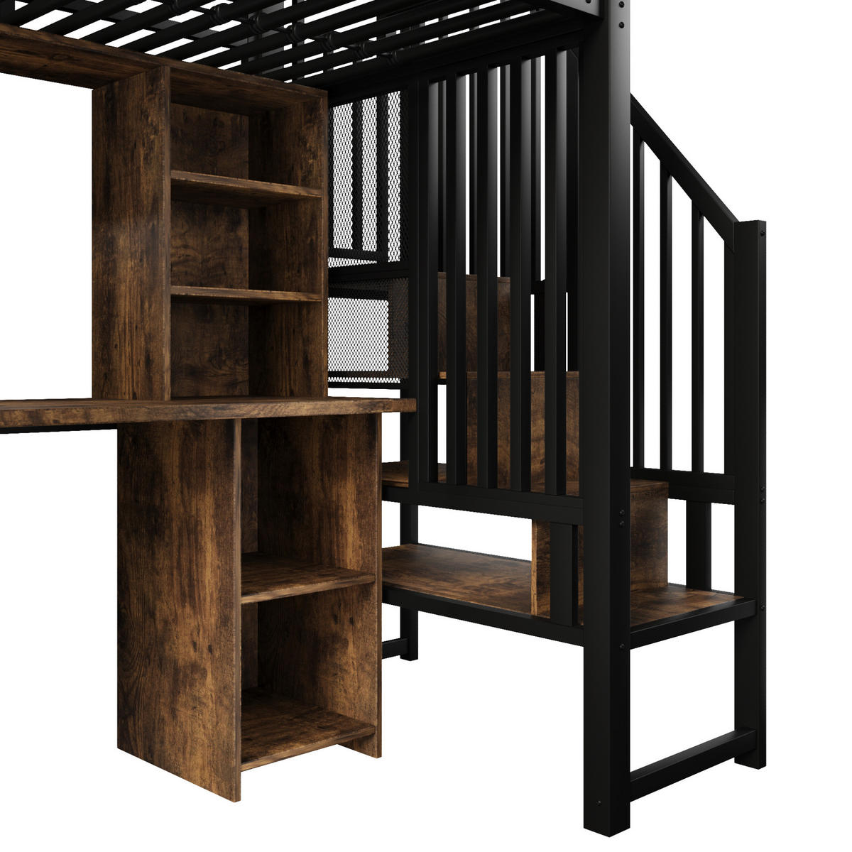 HOCHBETT 90/200 cm, Schwarz mit Kleiderschrank, Schreibtisch und Stauraum - Schwarz, Metall (90/200cm) - MIVRAY