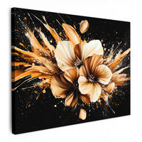 LEINWANDBILD Blumen - Gold - Graffiti - Schwarz - Abstrakt Wandbilder 80x60 cm - Cappuccino, Textil (80/60cm) - MuchoWow