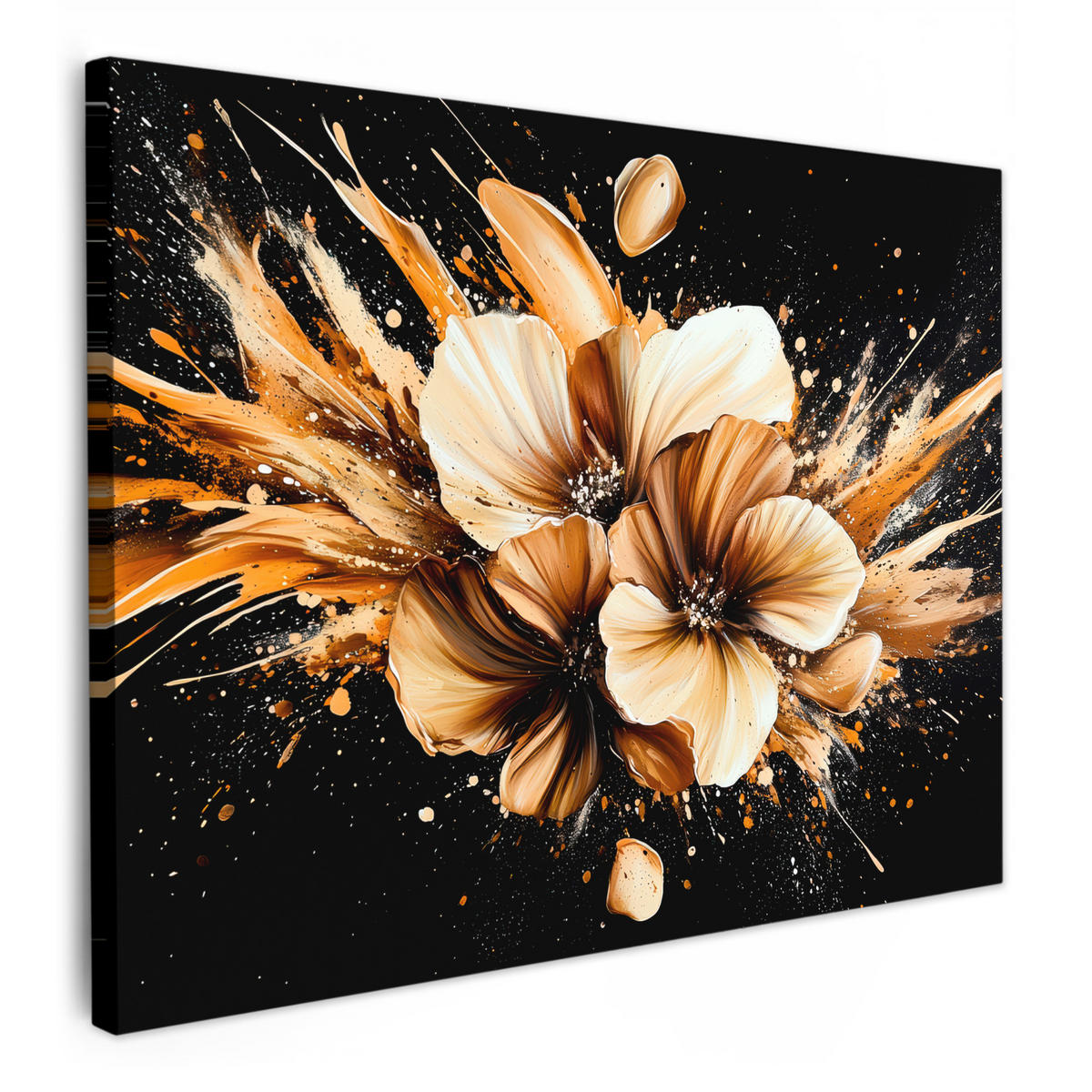 LEINWANDBILD Blumen - Gold - Graffiti - Schwarz - Abstrakt Wandbilder 80x60 cm - Cappuccino, Textil (80/60cm) - MuchoWow