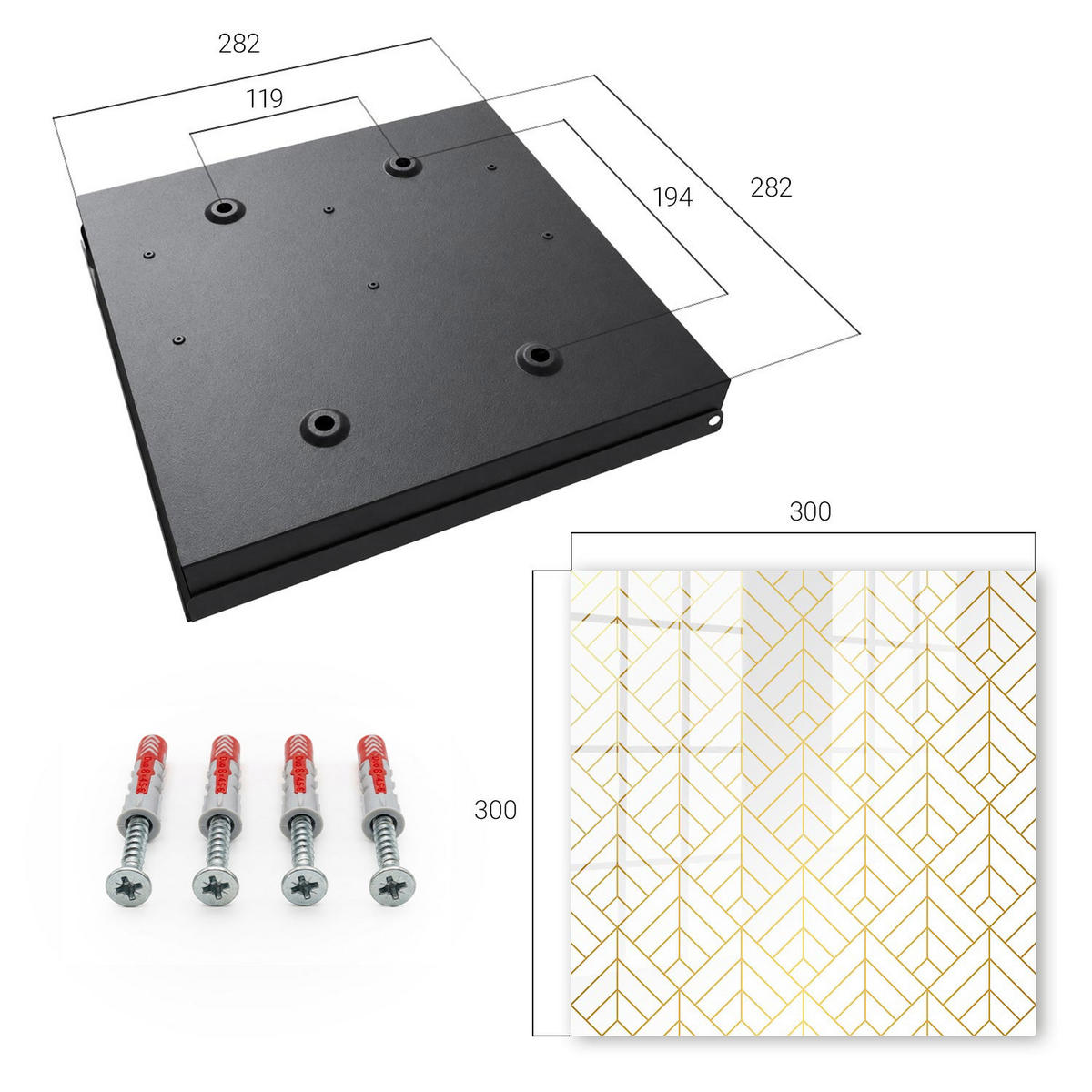 SCHLÜSSELBOX Schwarz 30x30 cm- Türöffnung nach rechts - Stilvolle Geometrie - Weiß, Metall (30/30/5cm) - TULUP