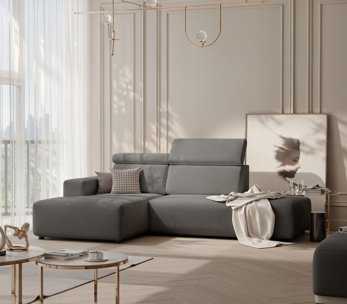 ECKSOFA RICO Links, Stoff Dunkelgrau - Dunkelgrau, Textil (260/186cm) - Idohome