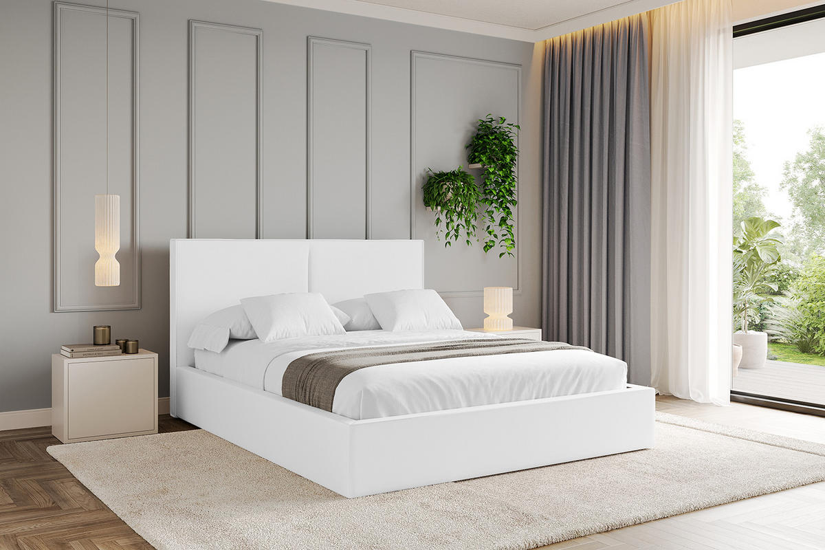 POLSTERBETT mit Bettkasten und Lattenrost, Bett mit Matratze H3/H4 - VANTO 180x200 Weiß Kunstleder - Weiß Hochglanz, Holzwerkstoff/Textil (180/200cm) - ALTDECOR