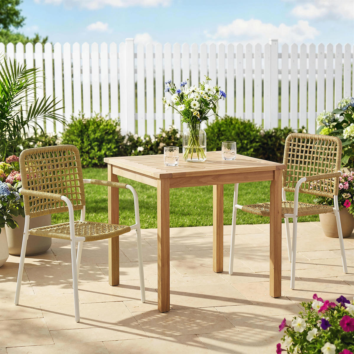 GARTENSTÜHLE 2er-Set DE-13348 geflochtene Harz-Optik & Armlehnen Gelb - Gelb, Metall (55/82/57cm) - ComfortXL