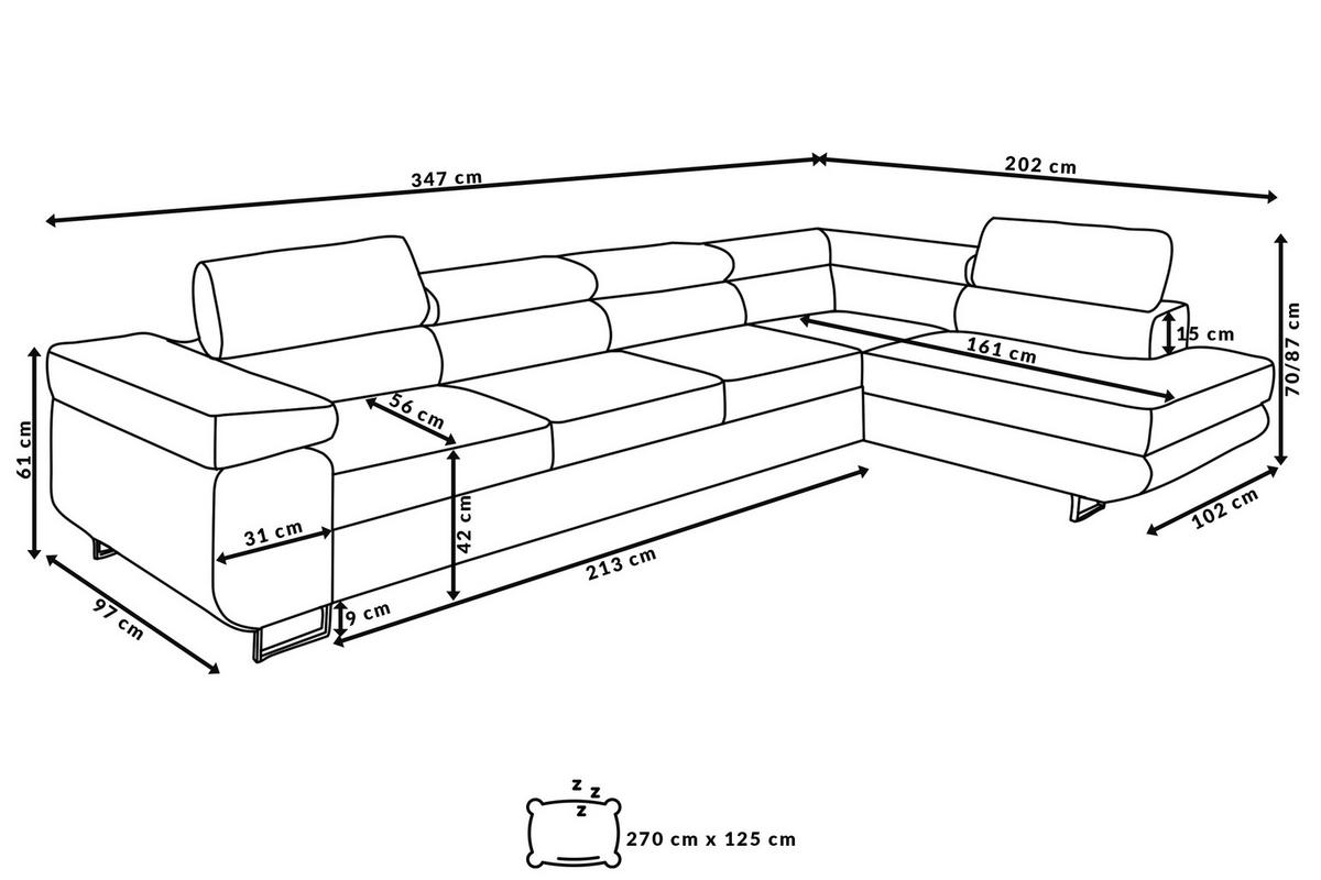 ECKSOFA Marlene IV L-Form mit verstellbaren Kopfstützen Schlaffunktion Bettkasten 347 cm rechts blau - Blau, Kunststoff (202/347cm) - Margaret Hadas24