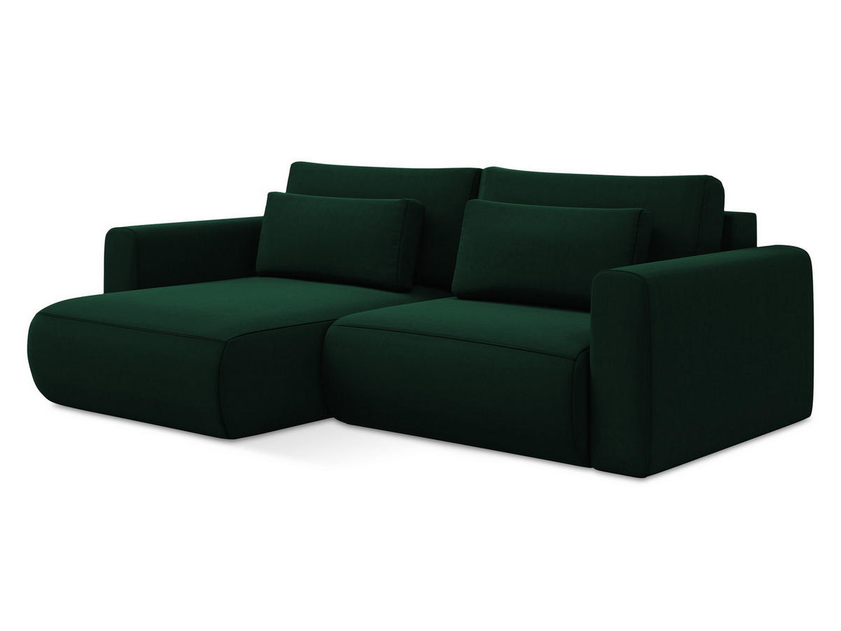 ECKSOFA mit Schlaffunktion Samt Stoff Grün - Dunkelgrün/Schwarz, Kunststoff/Textil (149/240cm) - Makamii