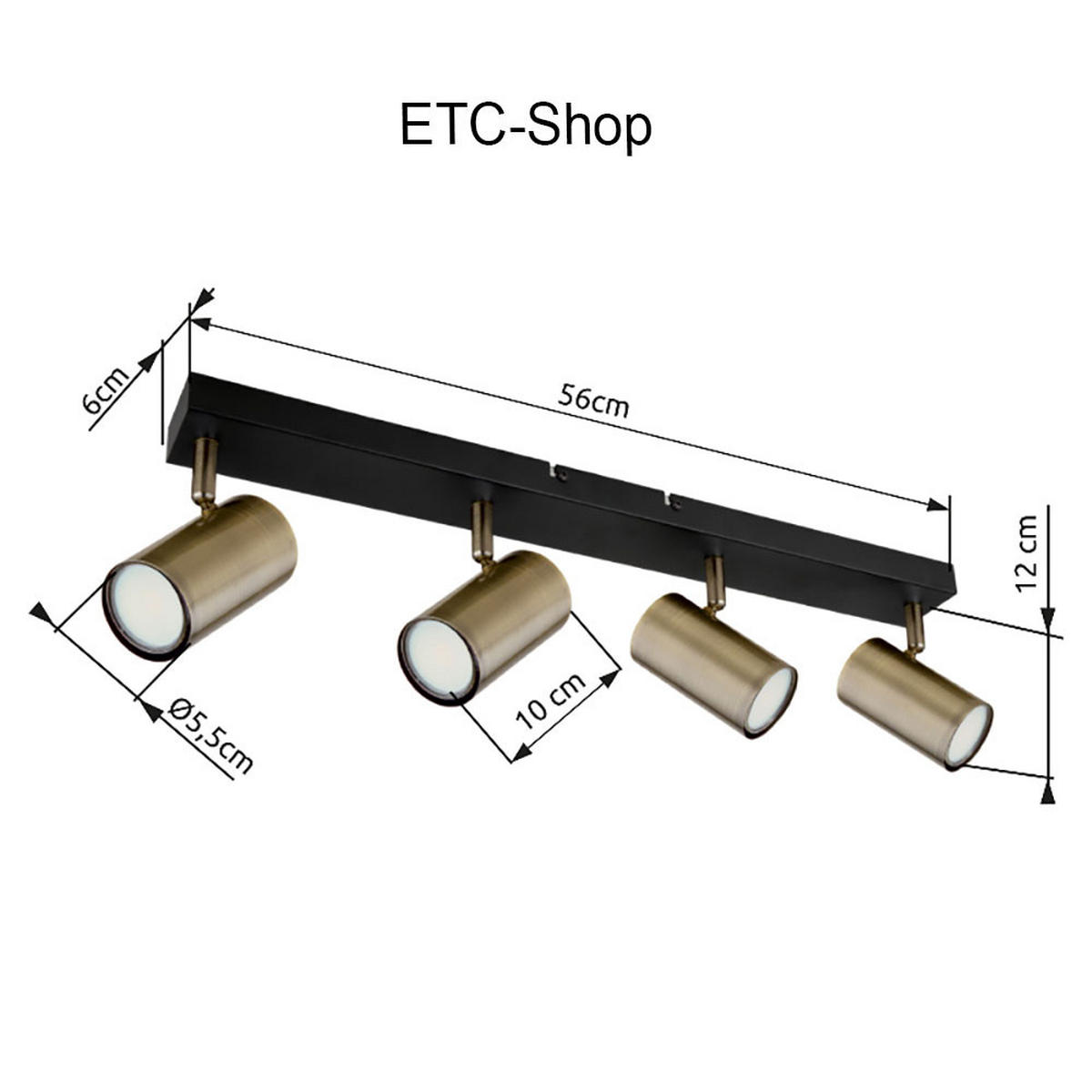 DECKENLEUCHTE Metall Messing Schwarz - Messingfarben, Metall (56/6/12cm) - Globo Lighting