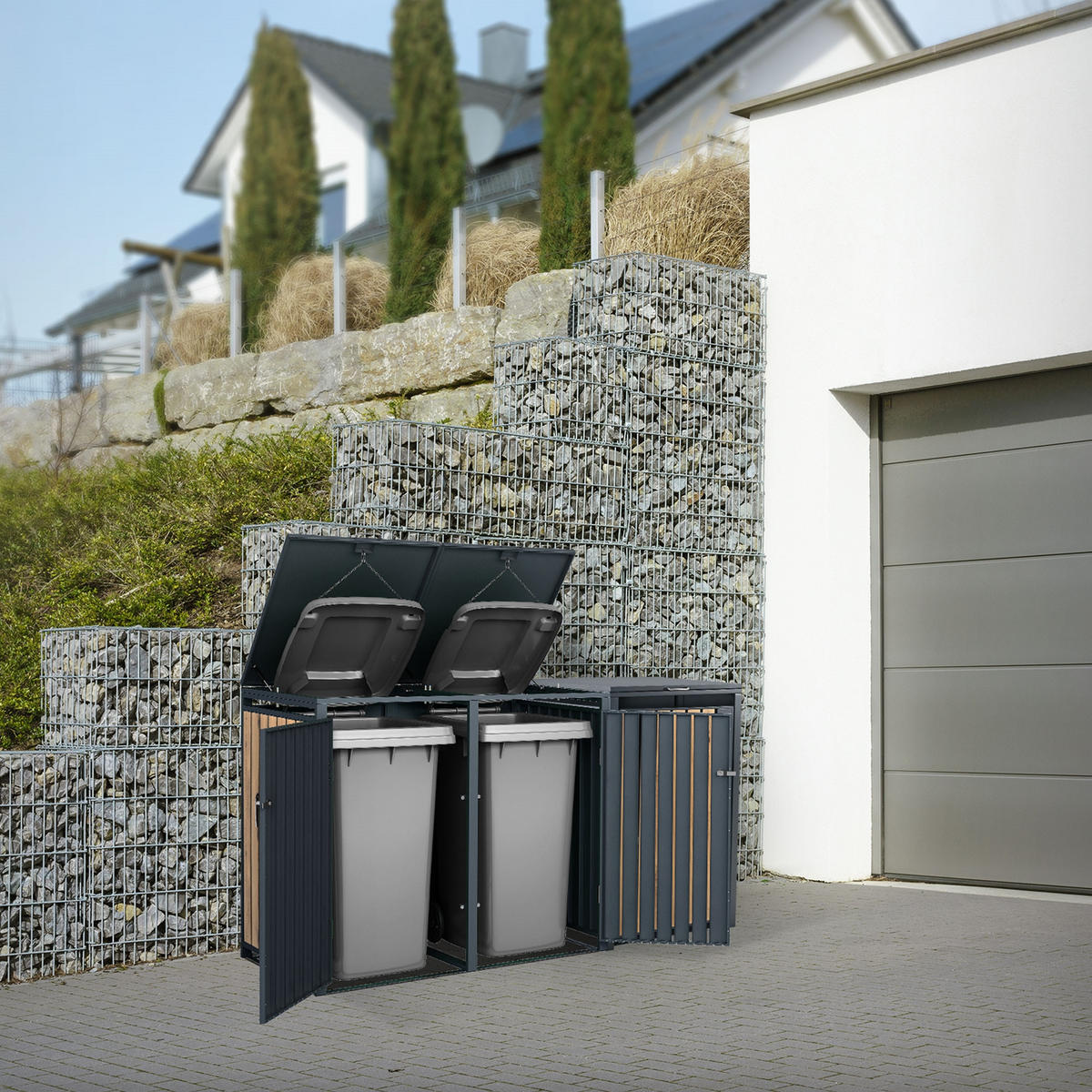 MÜLLTONNENBOX 3er Anthrazit-Eichenoptik - Graubraun, Metall (80/116.3/200cm) - ML-DESIGN