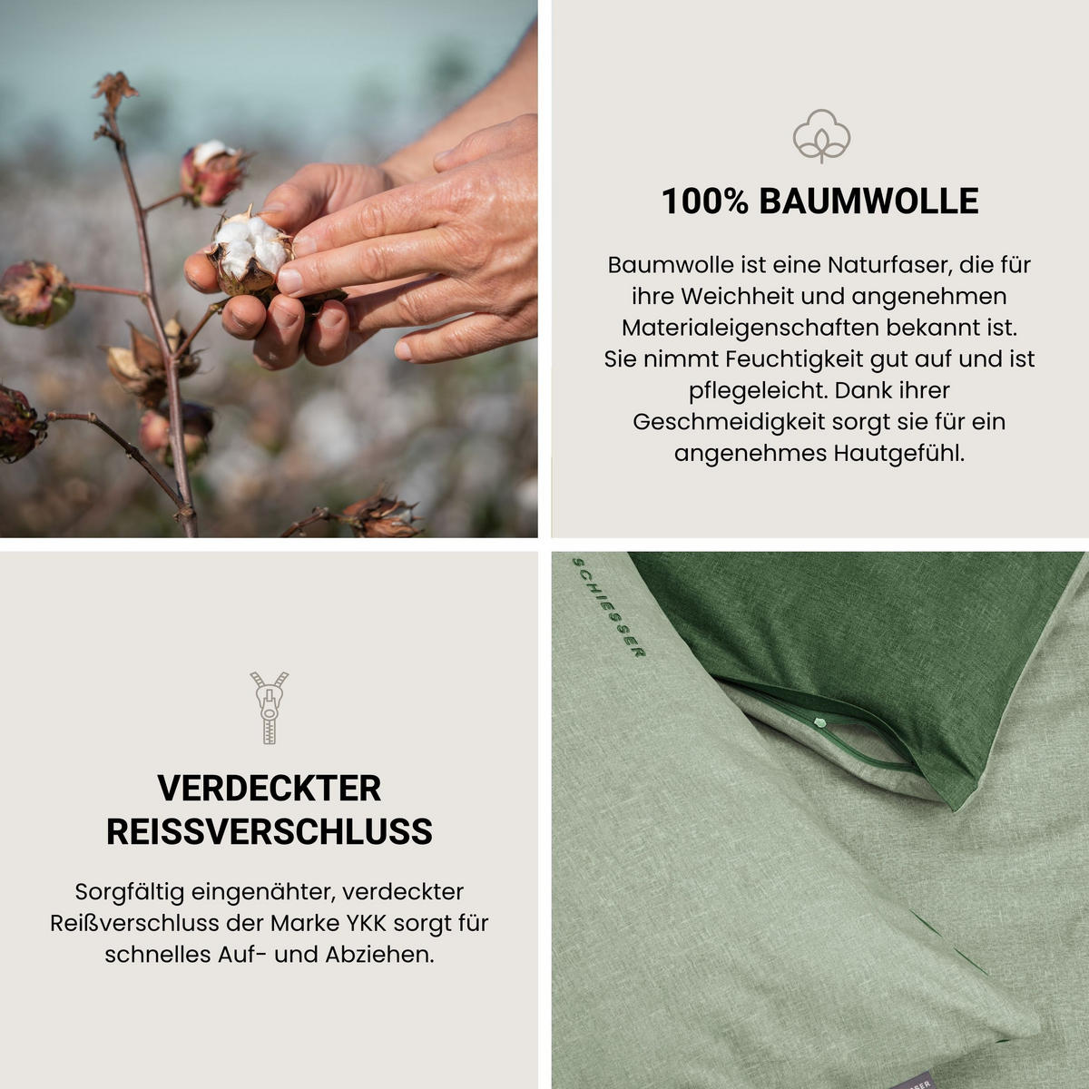 KISSENHÜLLENSET Doubleface Renforcé 2-teilig 40x80 cm Grün - Grün, Textil (40/80cm) - SCHIESSER