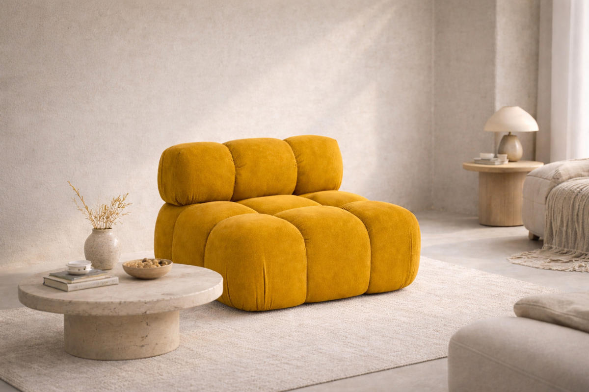 MODUL Mittig, Für Modulares System, Stoff Salvador, Gelb, Selia - Gelb, Holz (95/70/95cm) - Kaiser Möbel