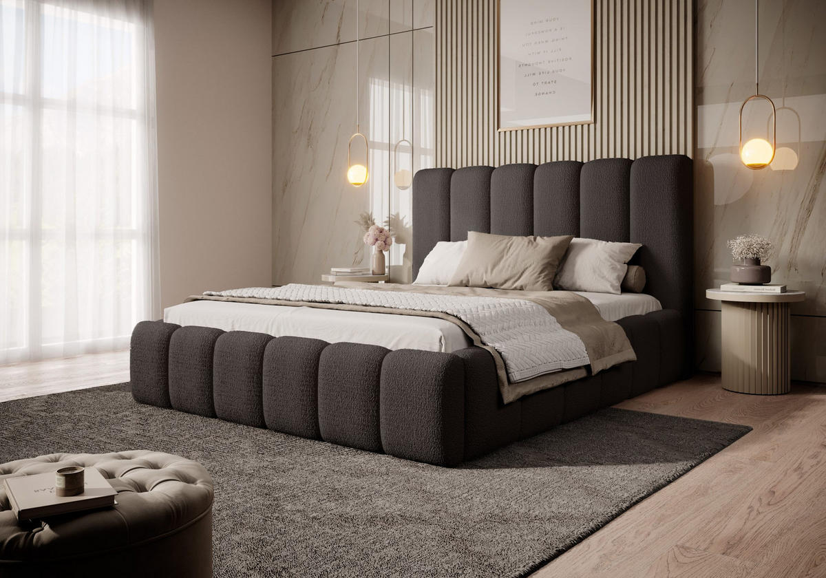 POLSTERBETT mit Bettkasten Calden 160x200 cm, Dunkelbraun - Dunkelbraun, Textil (160/200cm) - Fedve