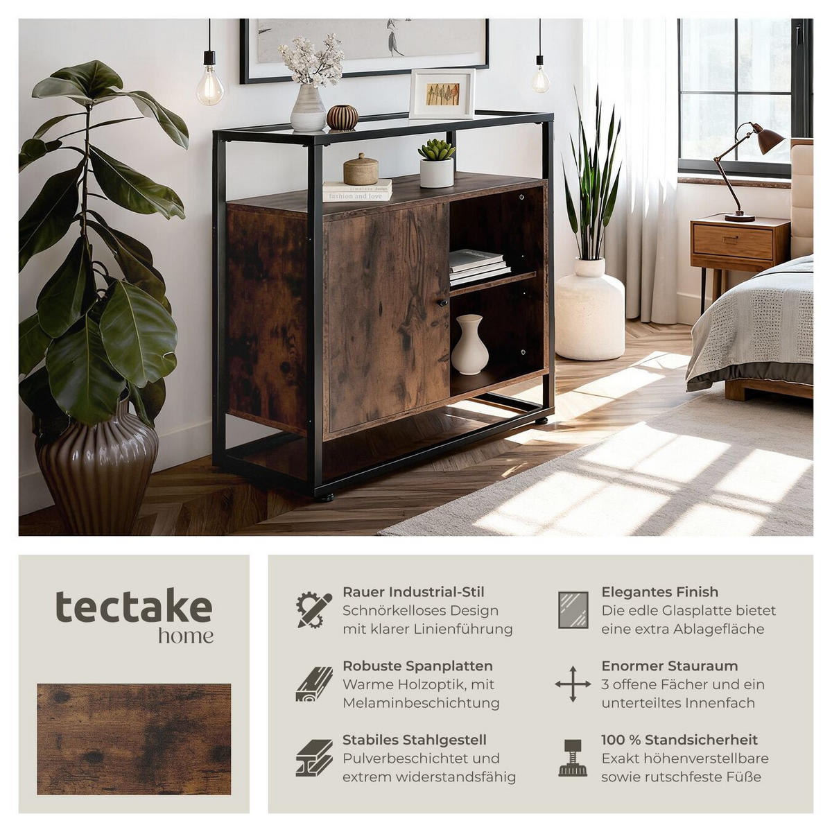 KOMMODE Conventry, 70 x 38 x 80,5 cm, Industrial Holz dunkel, rustikal - Rostfarben, Holzwerkstoff (70/38/80.5cm) - tectake