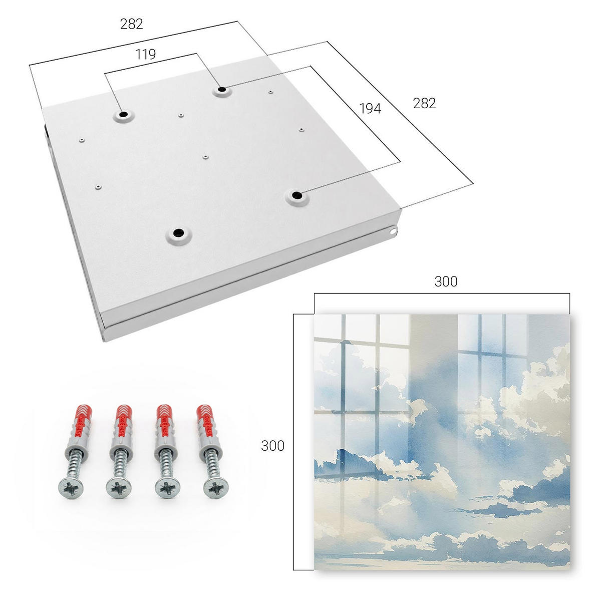 SCHLÜSSELBOX Weiß 30x30 cm – Türöffnung nach rechts - Wolken am Himmel - Blau, Metall (30/30/5cm) - TULUP