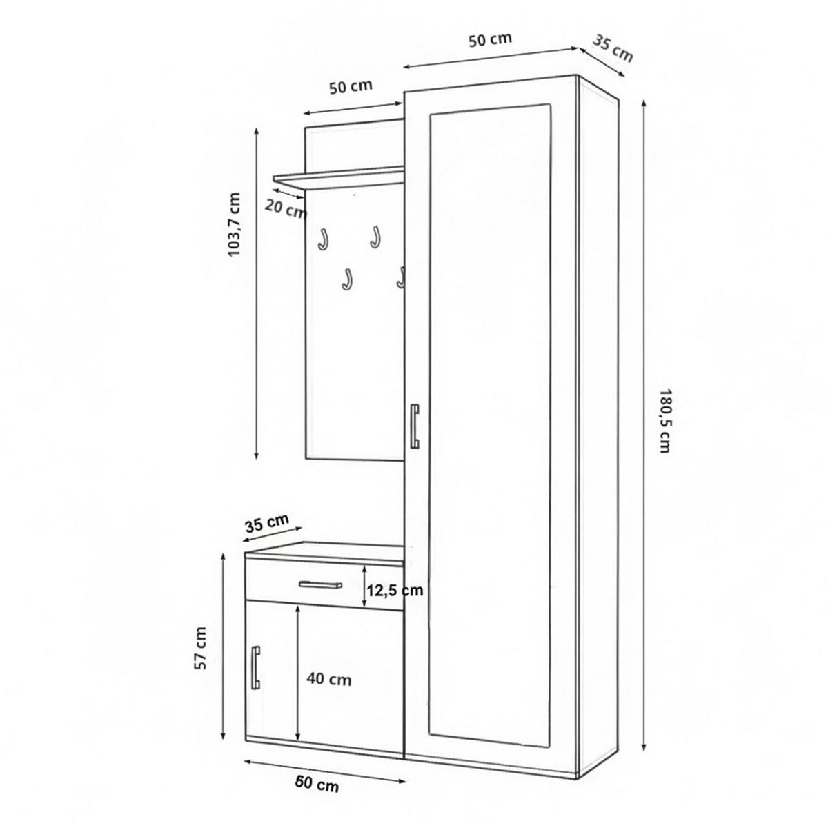 GARDEROBENSCHRANK VENTO 100/180,5/35 cm Modern Garderobe-Set Grau - Grau, Holzwerkstoff (100/180.5/35cm) - MASSENO
