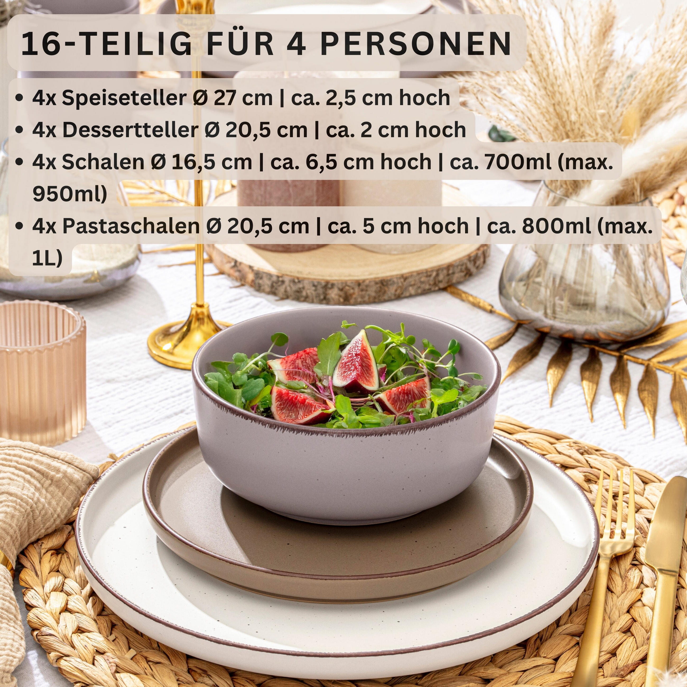 TAFELSERVICE BOMBAY ERDFARBEN - 16 tlg aus Steingut - Multicolor, Stein (27/9.5/27cm) - Sänger