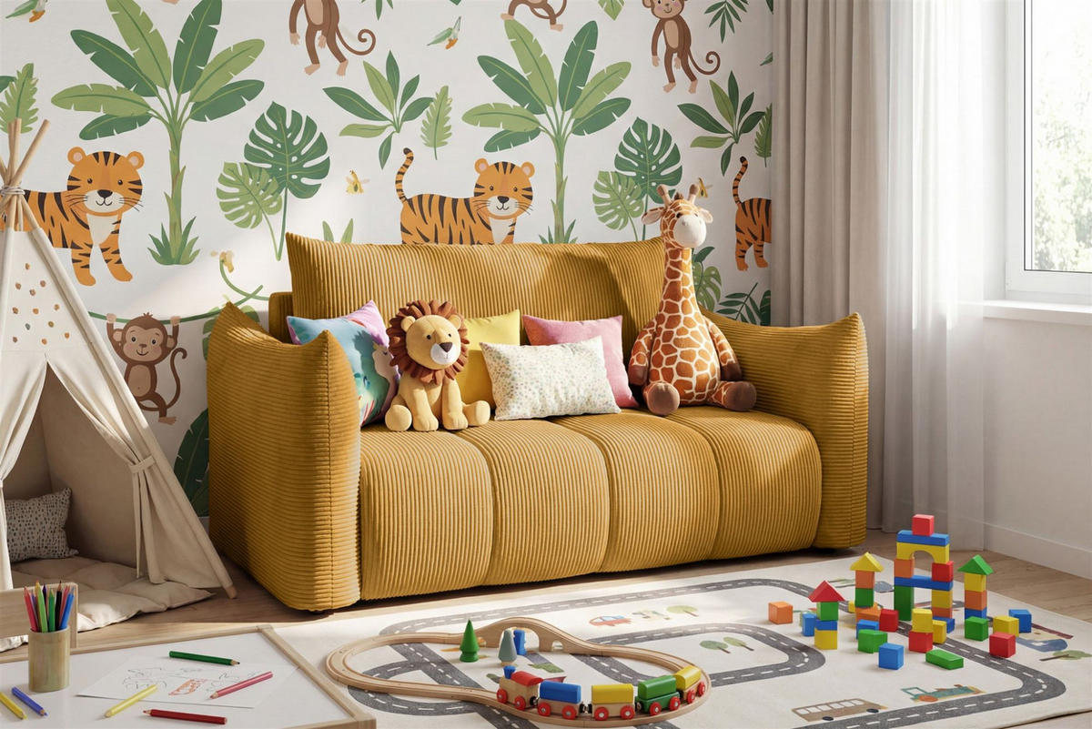 SOFA 2er-sitzer Ontario Mit Liegefunktion - Gelb, Holzwerkstoff/Textil (162/86/101cm) - Fun Möbel