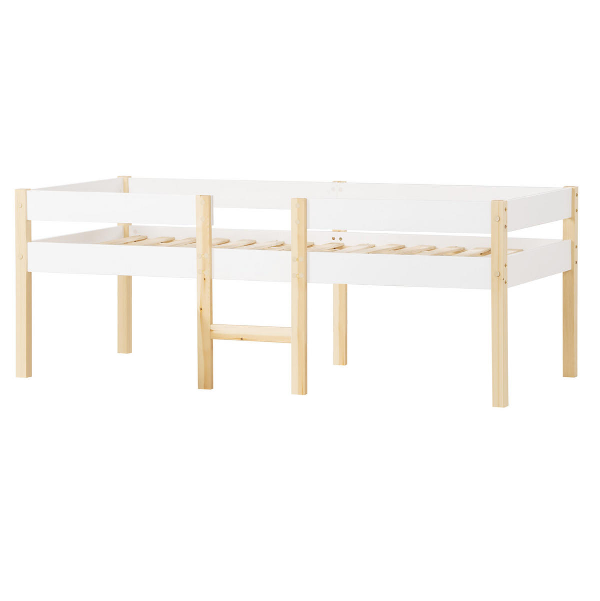 HAUSBETT 90/190 cm Weiß aus Kiefer-Massivholz mit Rausfallschutz - Weiß, Holz (90/200cm) - OKMYHOME