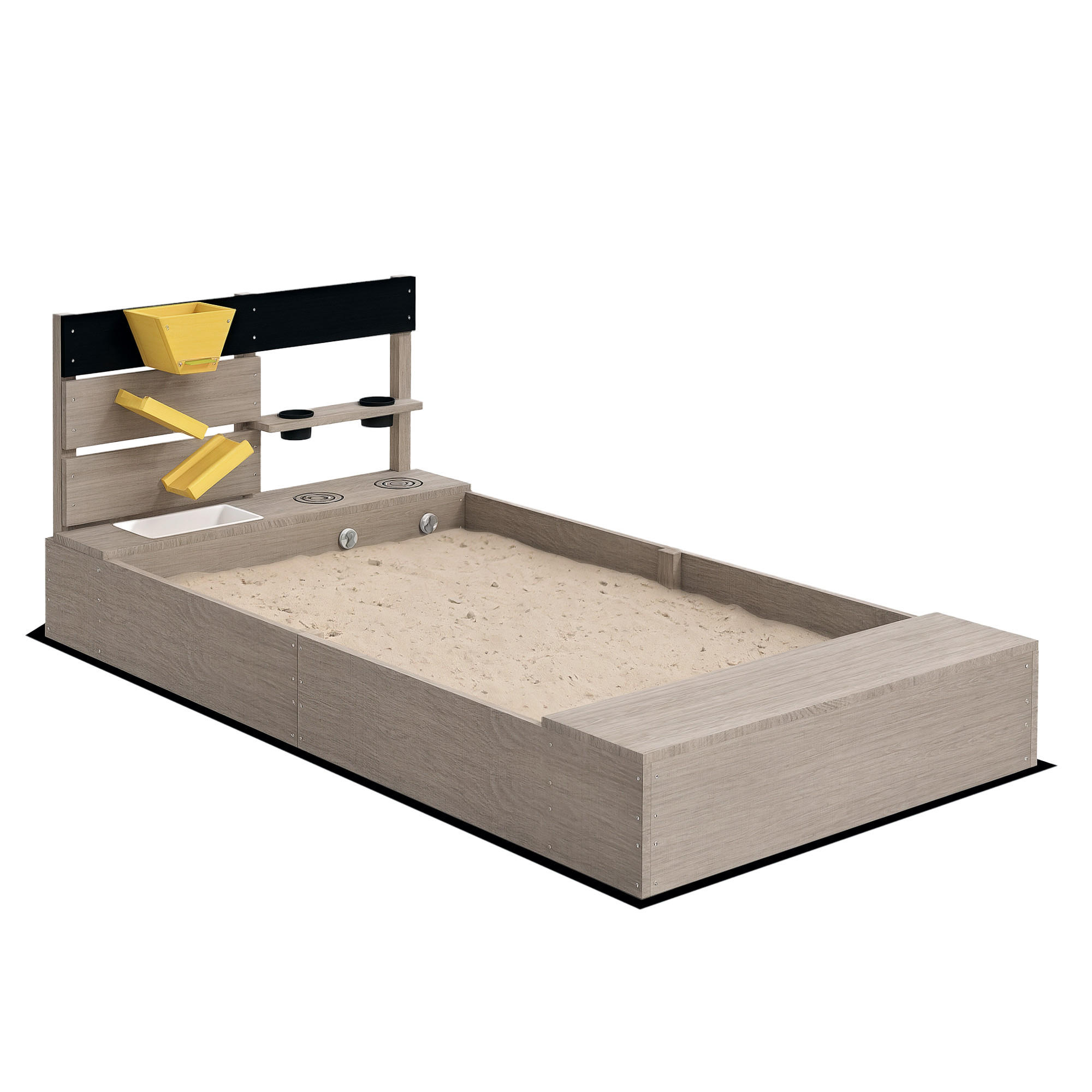 SANDKASTEN DE-10437 mit Wasserstation & 2 Pflanzkästen Grau - Grau, Holzwerkstoff (154/80/60cm) - ComfortXL