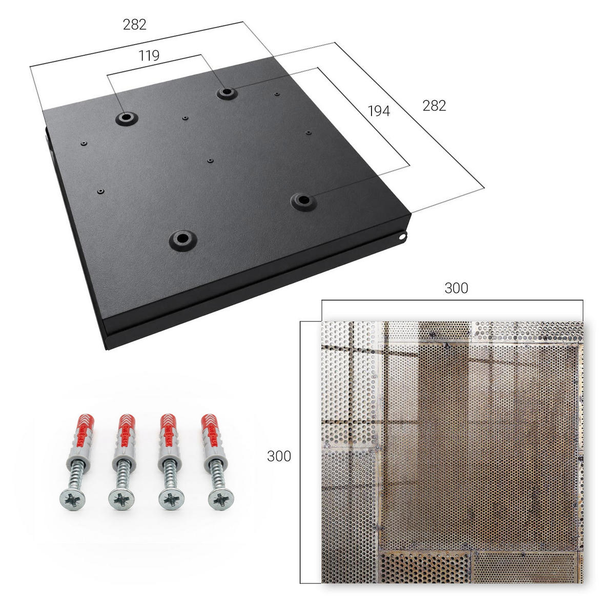 SCHLÜSSELBOX Schwarz 30x30 cm- Türöffnung nach rechts - Industriemuster - Braun, Metall (30/30/5cm) - TULUP
