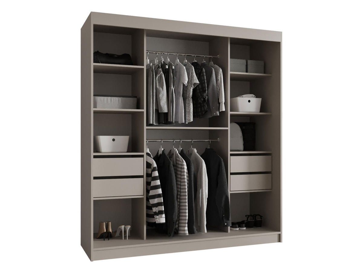 SCHWEBETÜRENSCHRANK Bahrajn 180 mit Schubladen - Kaschmir/Silberfarben, Holzwerkstoff/Kunststoff (180/200/62cm) - MIRJAN24