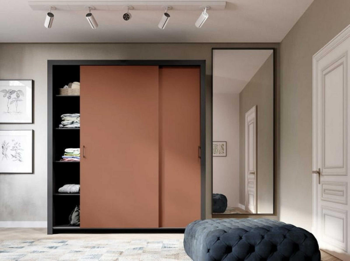 SCHIEBETÜRENSCHRANK - Kleiderschrank Sahara - 185 - Rotwein - Rot/Schwarz, Holzwerkstoff (185/206/60cm) - Möblo