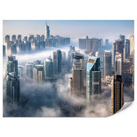 FOTOTAPETE für Büro Dubai Nebel Wolkenkratzer Skyline Panorama 500x350 - Blau/Beige, Papier (500/350cm) - Muralo