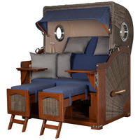 STRANDKORB Komplettset: Ammersee Mahagoni Bullauge - PE grau - Modell 595 - Blau/Grau, Holz/Kunststoff (125/165/80cm) - bene living