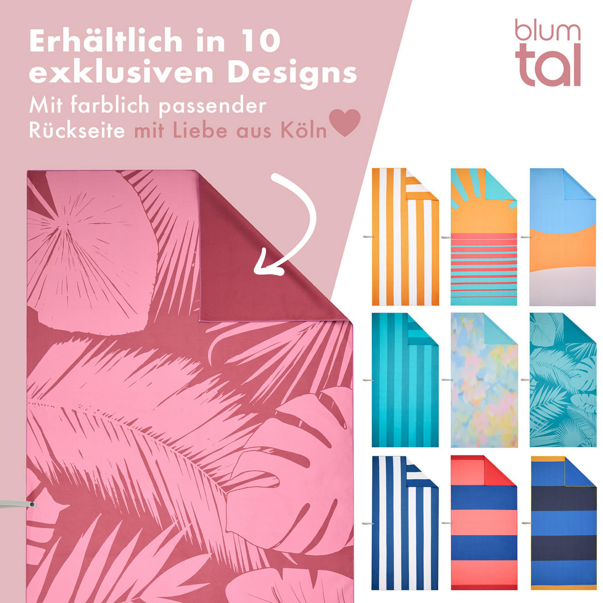 STRANDTUCH Thor 90/180 cm, Rosa Palmenblätter - Rosa, Textil (90/180cm) - Blumtal