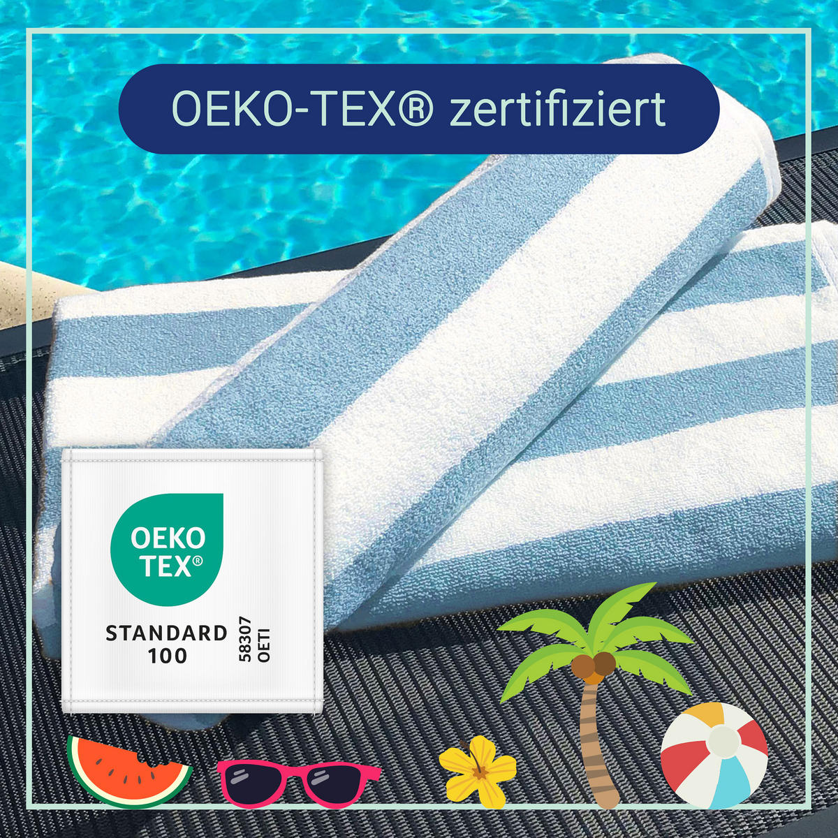 STRANDTUCH, 2er-Set, 70x180 cm, 100% Baumwolle, Blau - Hellblau, Textil (70/180cm) - Zollner