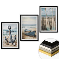 WANDBILDER 3er-Set - 40x60 cm Schwarzer Rahmen - Anker, Boot, Ruder, Strand - Schwarz, Kunststoff (40/60cm) - ArtPrintCave