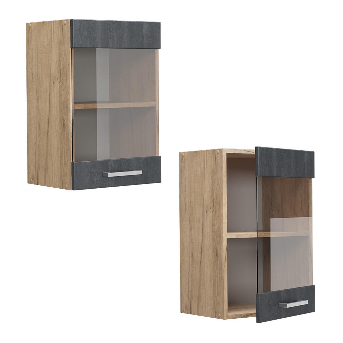 KÜCHENGLASSCHRANK R-Line Schwarz Beton 40 cm - Honigeiche/Eiche Wotan, Holzwerkstoff (40/60/31cm) - Vicco