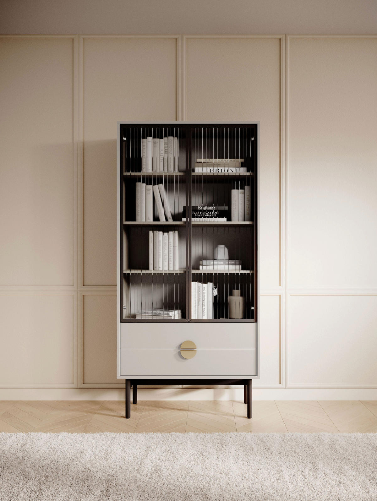 VITRINE Stoon II Taupe 85 cm - černá/zlatá, kov/kompozitní dřevo (85/179/41cm) - Selsey