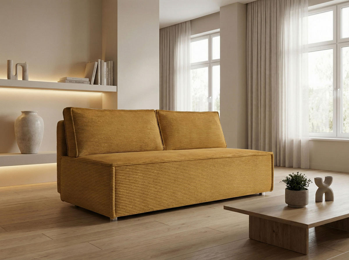 SCHLAFSOFA Diana mit Bettkasten, Senfgelb 200/89/100 cm - Edelstahlfarben/Orange, Textil/Metall (200/89/100cm) - WFL GROUP