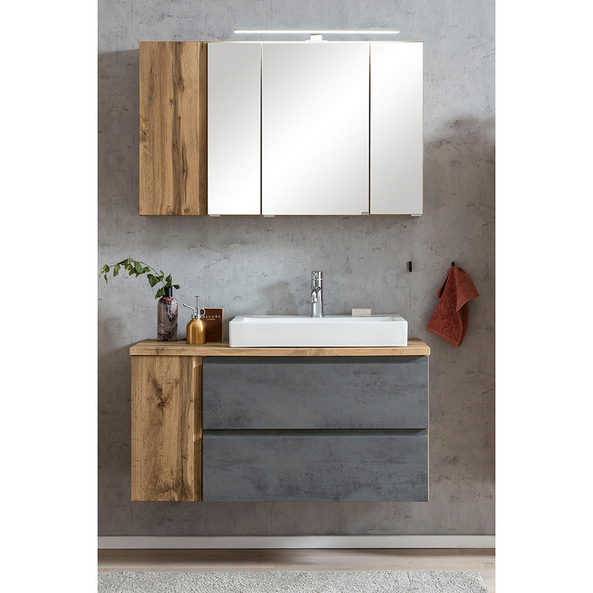 BADMÖBEL-SET Vasto-03 - Grau, Holzwerkstoff (105/200/47cm) - Lomado