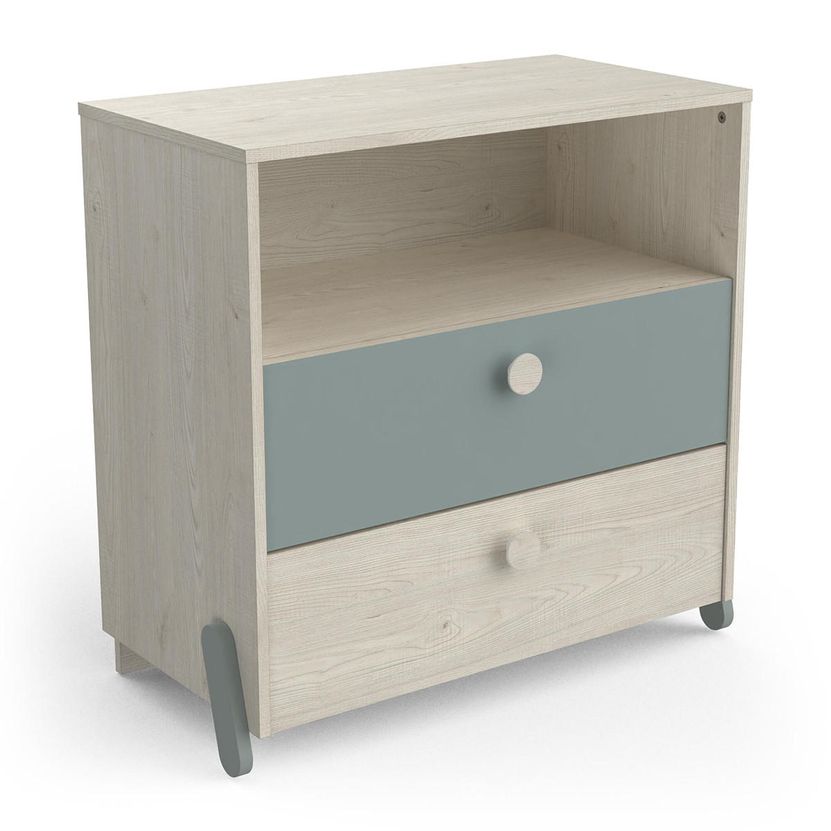 KOMMODE im Skandinavischen Stil mit 2 Schubladen 1 Nische, Holz und Grün - L73cm - Ilian - Grün, Holzwerkstoff (39.6/73.9/73cm) - Calicosy