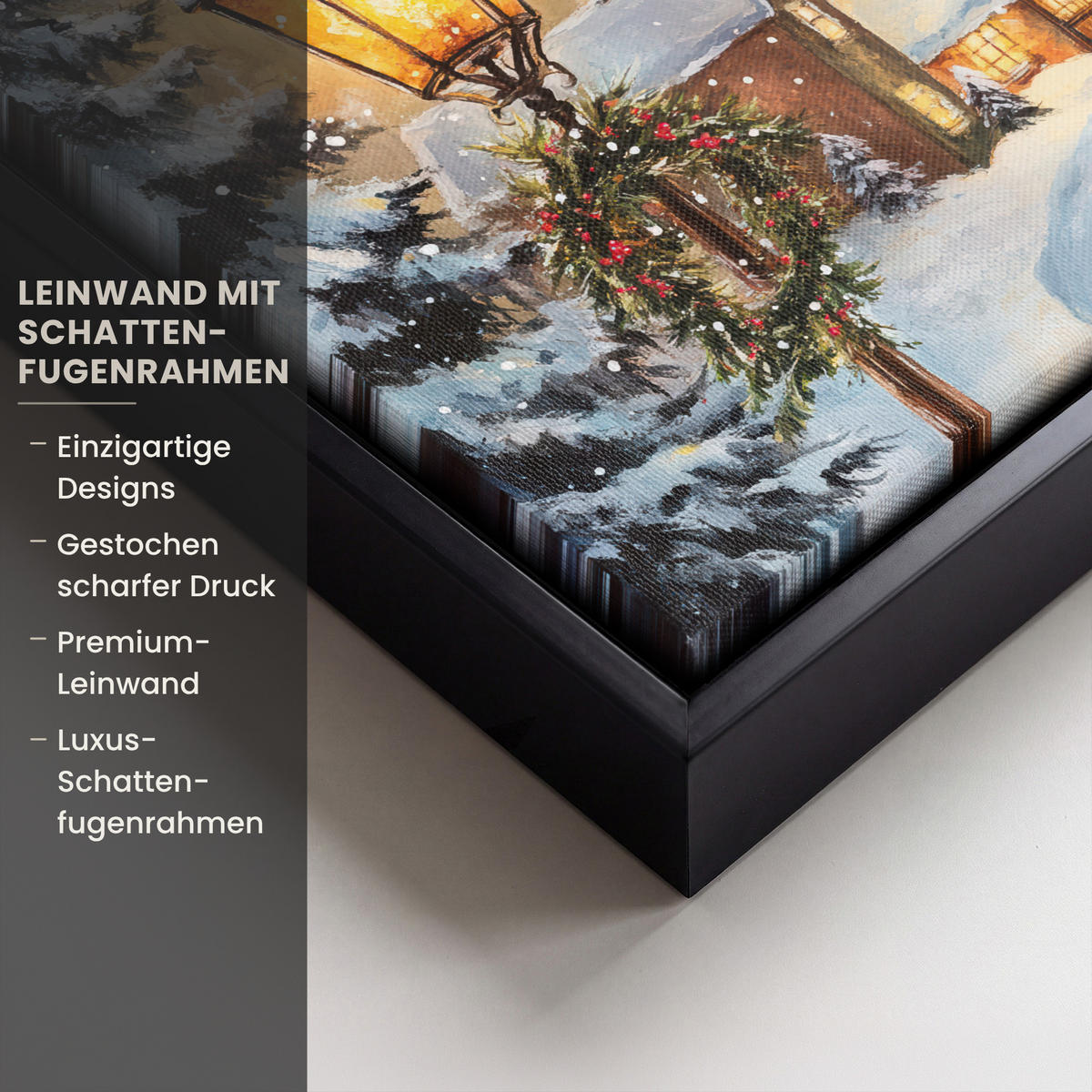 LEINWAND Bilder mit Rahmen - Weihnachtsdorf - Häuser - Schnee - Weihnachten - 20x20 - Sandfarben, Textil (20/20cm) - MuchoWow