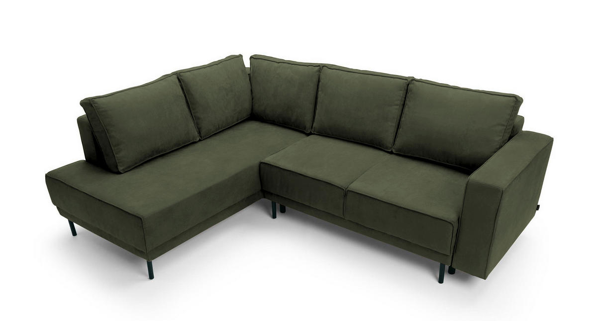 ECKSOFA Rodario Olivgrün Velours - Schwarz/Olivgrün, Textil/Metall (247/187cm) - Selsey