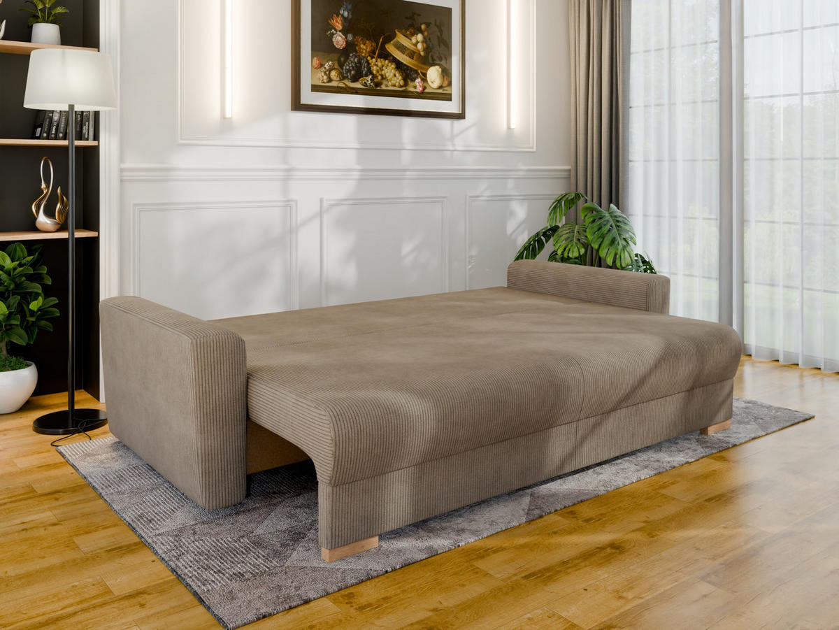 3-SITZER-SCHLAFSOFA ELMA mit Bettfunktion, hellbraun - Hellbraun, Holz (92.5/79/230cm) - Panda Möbel
