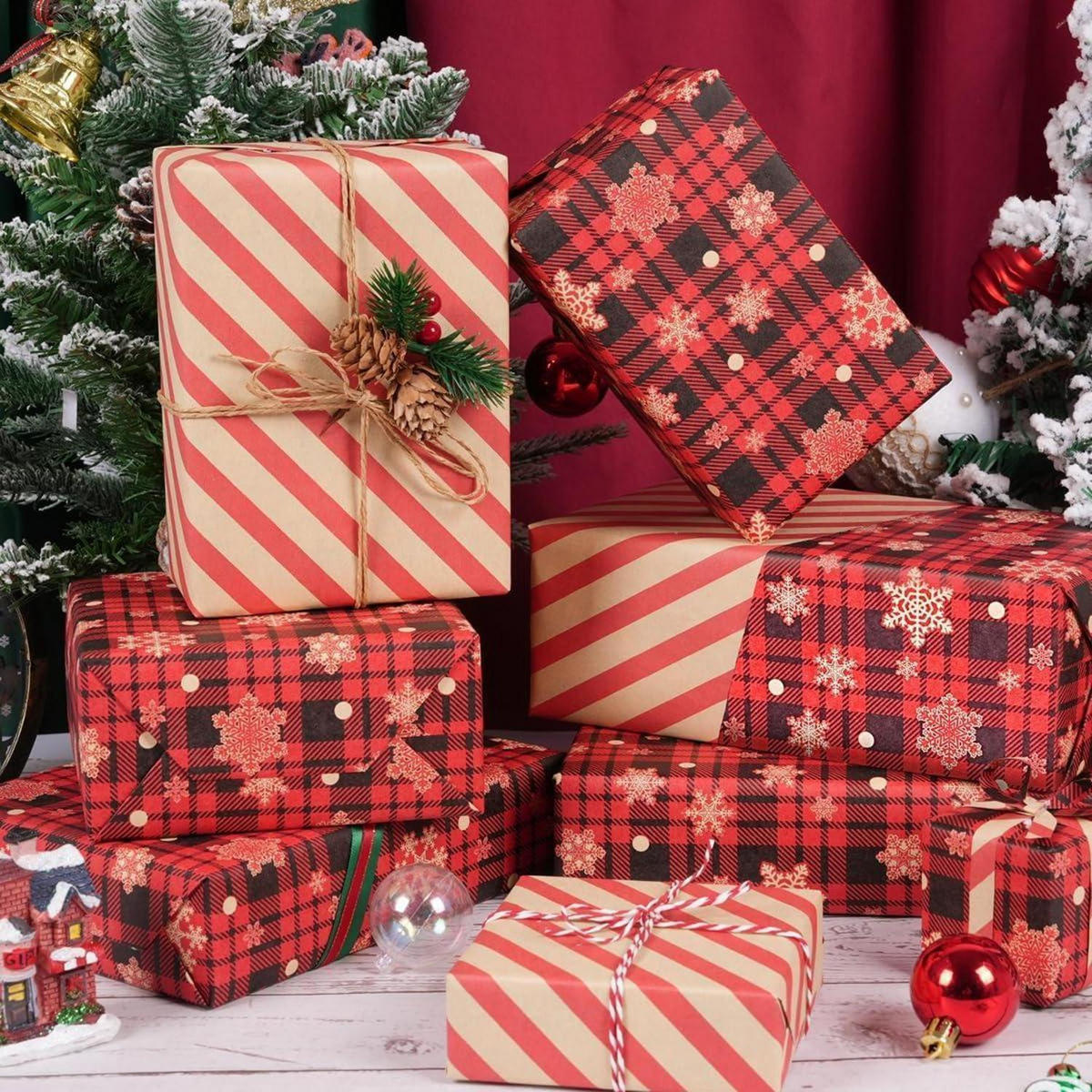 GESCHENKPAPIERROLLE Weihnachten Wendbar Rot Braun Schwarz 43 cm x 10 m - Multicolor, Papier (43/43/43cm)