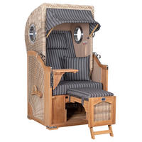 STRANDKORB Düne 1 Sitzer Teak PE Shell - Schwarz/Braun, Holz/Textil (96/165/80cm) - Mr. Deko