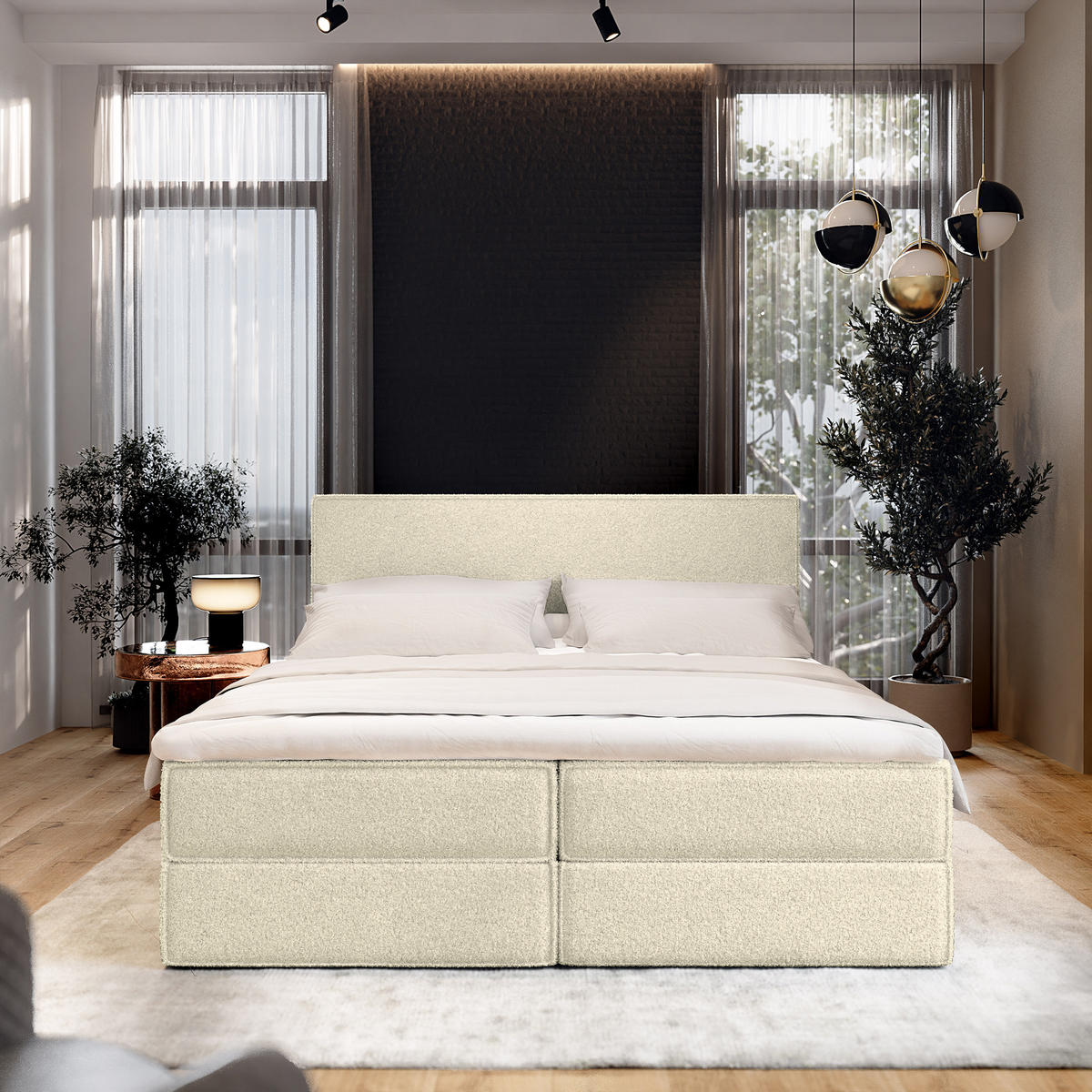 BOXBETT PELLIO 140x200 cm mit Matratze und Topper - Creme - Creme, Holz (140/200cm) - MASSENO