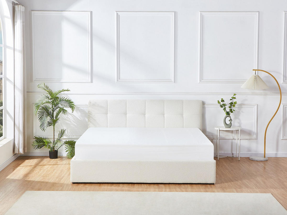 BETT mit Bettkasten - 2 Personen - stoff - weiß Maziri - Weiß, Textil (180/200cm) - Vente-Unique