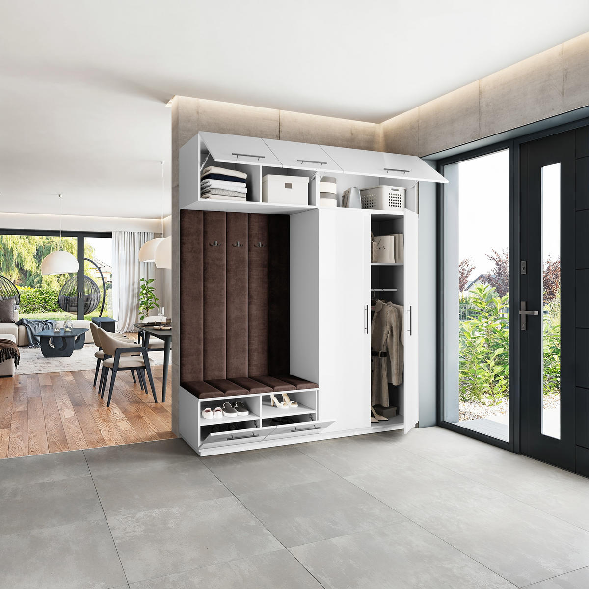 GARDEROBENSCHRANK REMA 200/240/60 cm Modern Garderobe-Set Weiß - Weiß/Braun, Holzwerkstoff (200/240/60cm) - MASSENO