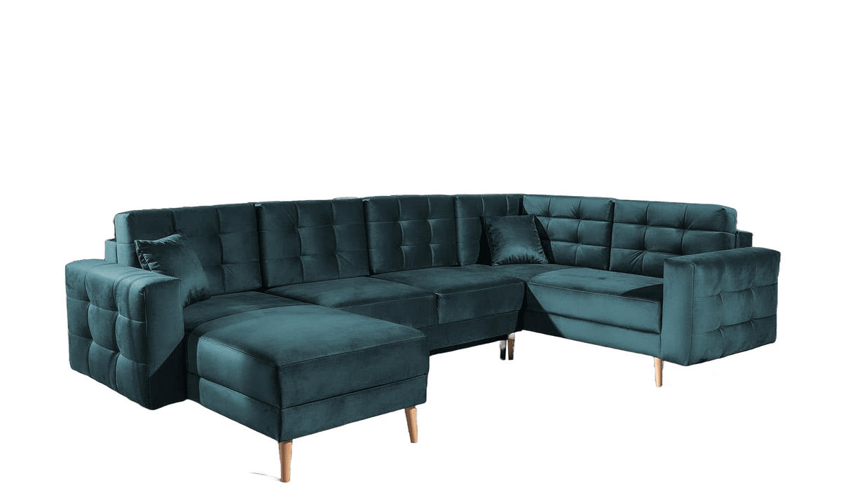 WOHNLANDSCHAFT mit Schlaffunktion, beidseitig montierbar - Pinienfarben/Grün, Holz/Textil (326/92/202cm) - Eltap